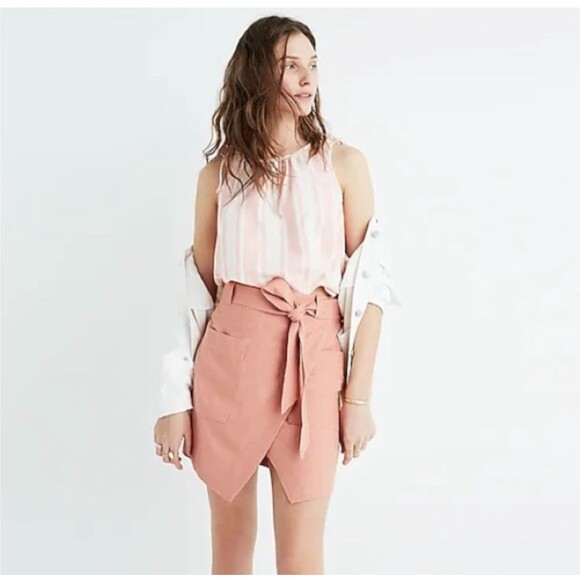 Madewell Dresses & Skirts - Madewell Silk Faux Wrap Tulip Mini Skirt Womens Size 0 Pink Belted Portside